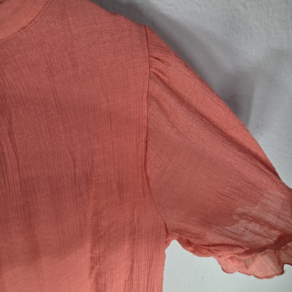 Indigo Rose Orange Size L Mini Swing Dress Embroidered Short Sleeves V-Neck - Picture 10 of 16